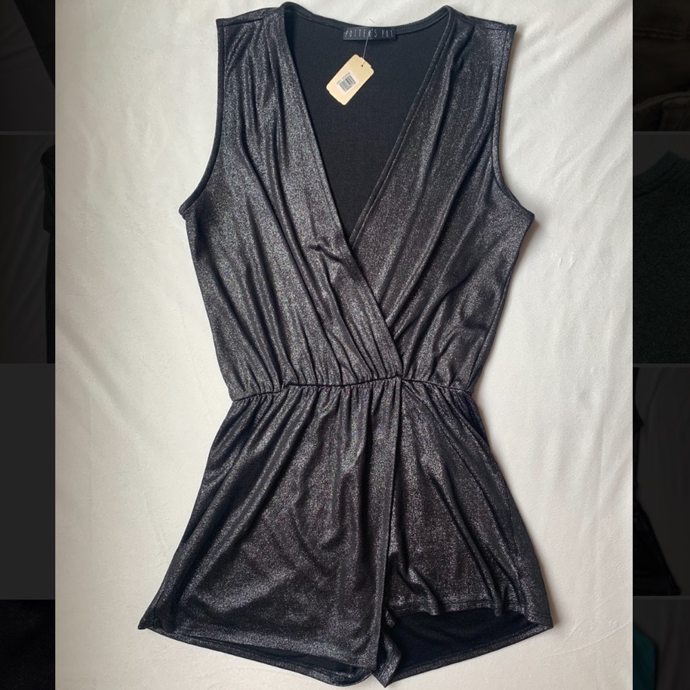Potter's Pot Metallic Black Sleeveless Romper